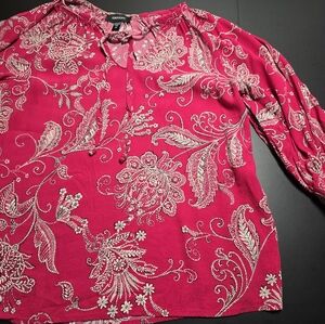 Karen Kane Pink Blouse with White Floral Design